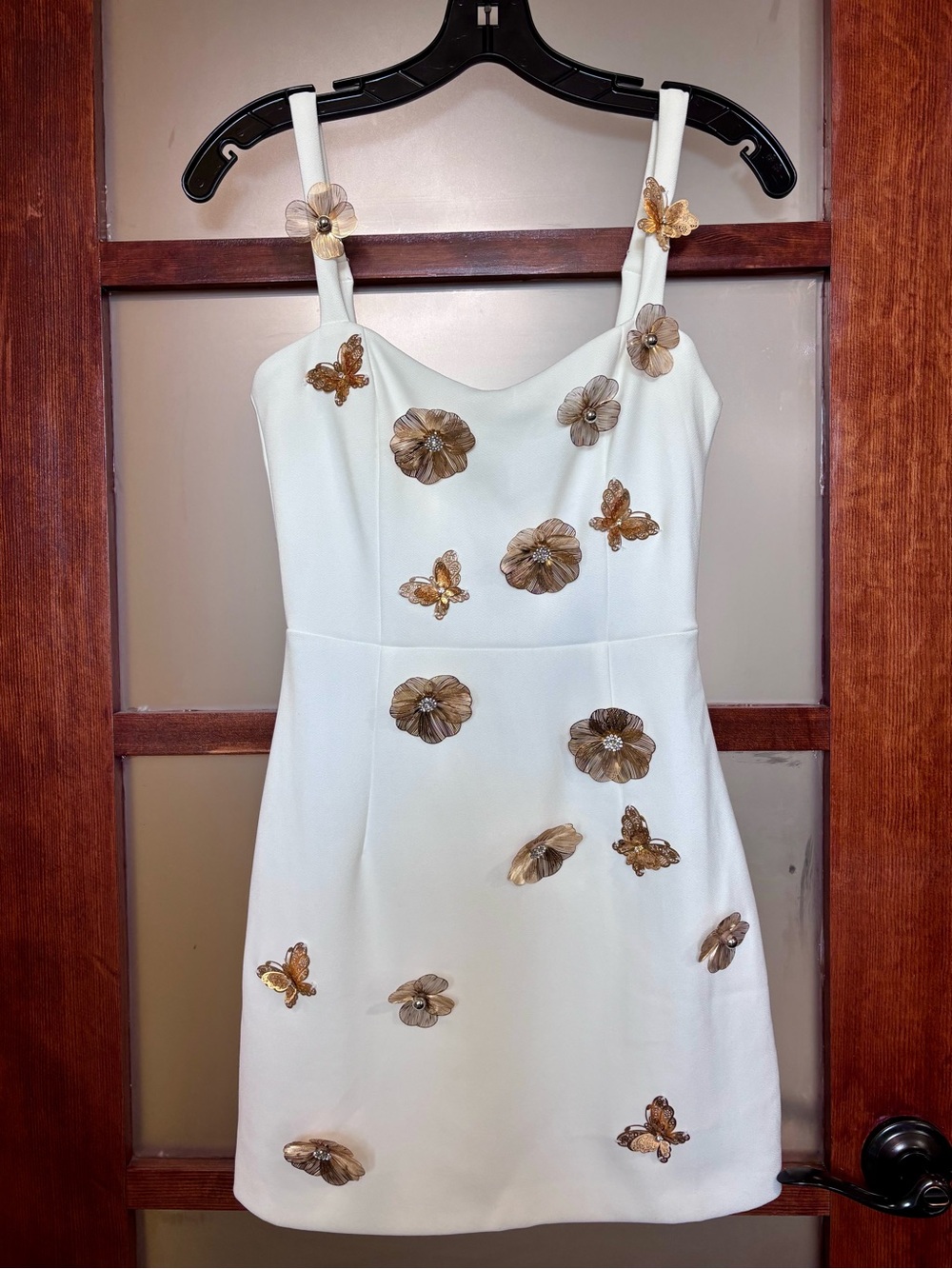 Elliatt White Mini Dress with Gold Floral Appliqués